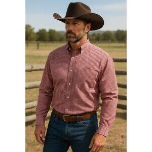 Ariat Pro Series Men’s XL Red Plaid Button Down Shirt VentTEK Mesh NWOT